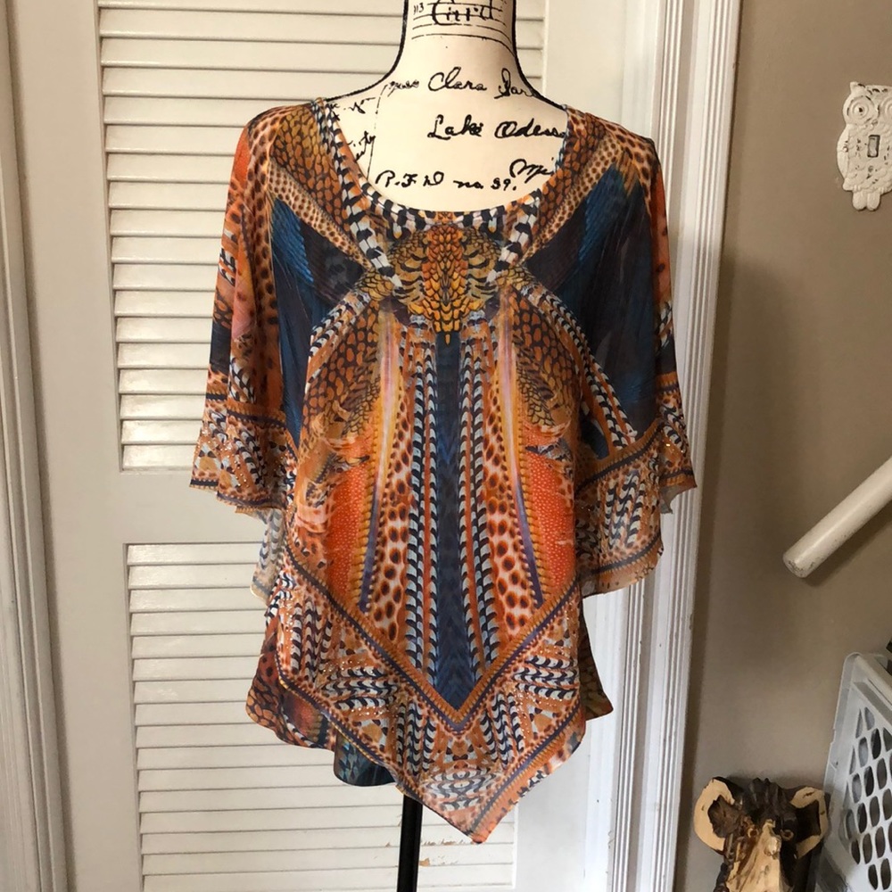 One World NWOT tank with sheer overlay
